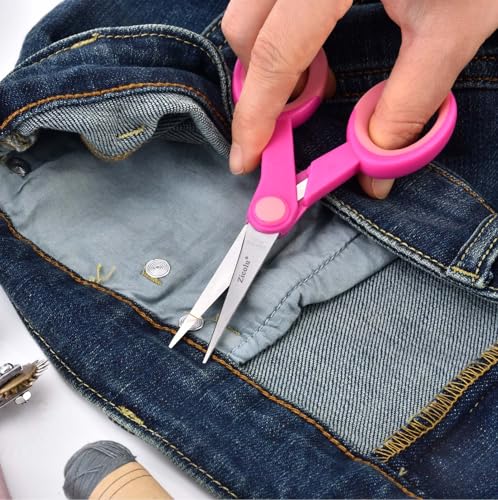 Zicolu 5" Embroidery Scissors, Small Sewing Scissors with Fine Tip for School Office Home Scrapbooking Crafting Quilting Knitting Cross Stitch Crochet Cutting Fabric Paper Thread Yarn, 3-Pack, Pink - size: 5.4"