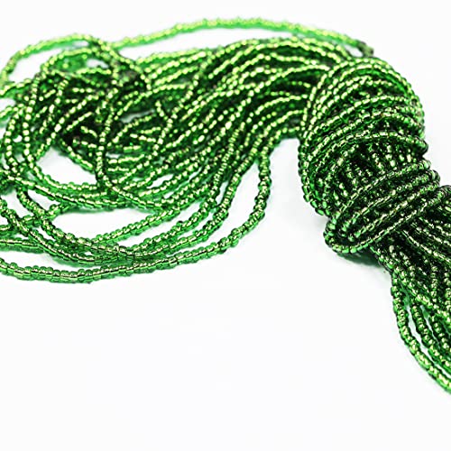 11/0 Glass Silver Lined Seed Beads Hanks (1 Hank 3 Meters, 3 Strings, Total 9 Meters, About 6000pcs, Dark Green Sliver Lined) - color: Dark Green-Sliver Lined
