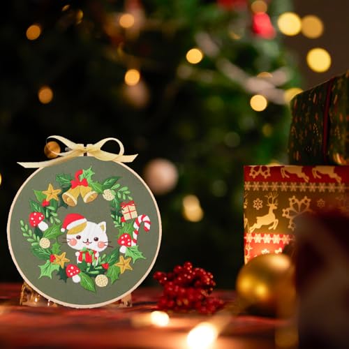 artcici Embroidery Kits Christmas Cute Cat Patterns for Beginners Adults, Full Range Embroidery Starter Kits Cross Stitch Needlework Supplies (Kitten) - color: Kitten