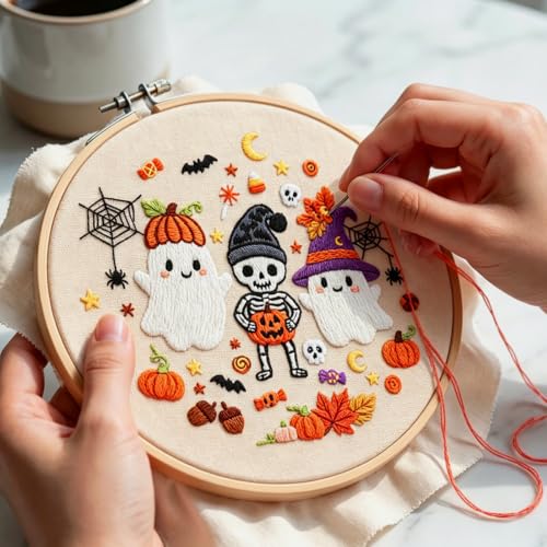 Nuberlic Halloween Embroidery Kit for Beginners Adult - color: Halloween