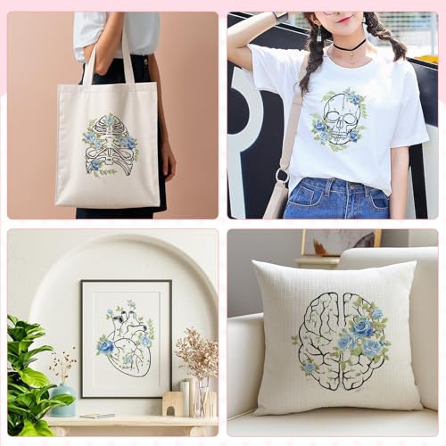 Kuabiz 5 Sets Skull Embroidery Kits for Beginners Anatomy Cross Stitch Kit for Adults Organ Embroidery Starter Kit Embroiderys Hoop Needlepoint Kits with Instruction Needles Threads for Doctors Gifts - style: Organ