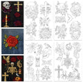 ORIGACH 4 Sheets Gothic Style Water Soluble Embroidery Patterns Stabilizers - Pre-Printed Skull & Flower Designs - Stick & Stitch Embroidery Paper for Hand Sewing Lovers - color: Skull & Flower