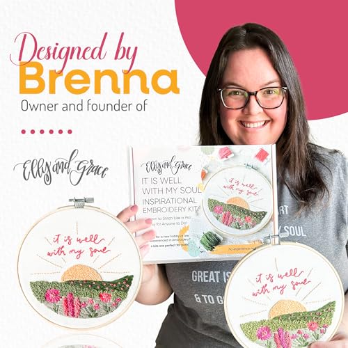 Elly & Grace Christian Embroidery Kit with Embroidery Hoop, Easy Embroidery Kit for Beginners and Adults, Full Embroidery Hoop Kit with Needles and Thread Included (It is Well) - style: It is Well