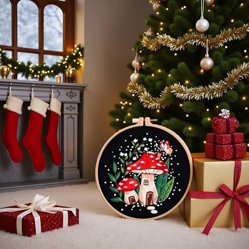 Haootadiy Beginner Embroidery Kit for Adults, Easy Cross Stitch Kit for Beginners and Adults, Full Embroidery Hoop Kit with Needles and Thread Included (Pattern 8) - color: Pattern 8