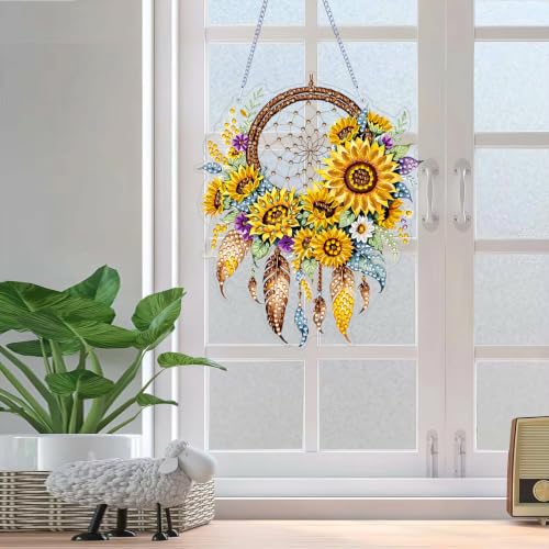 ARPADAMO Sunflower Diamond Art Kits for Adults, Acrylic Hanging Suncatcher - color: DP05090