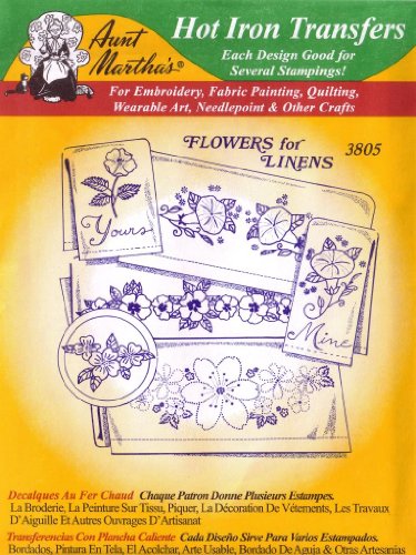 Flowers for Linens Aunt Martha's Hot Iron Embroidery Transfer Pattern