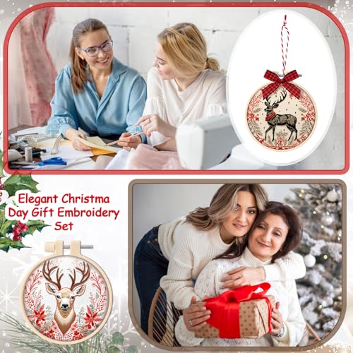 Beeveer 12sets/25pcs 4 Inch Embroidery Hoops with Bows, Christmas DIY Craft - color: Red, Black,White, size: 4 Inch