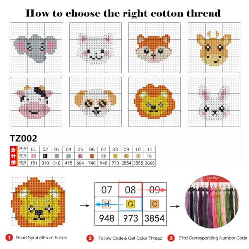 8 Pack Animals Stamped Cross Stitch Kits for Kids Beginners with Frame - color: Animals