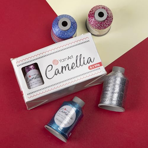 YarnArt Camellia Metallic Shimmer Fine Yarn – Polyester & Metallic Thread for Crochet, Embroidery & Jewelry Making – 20g & 50g Skeins, 192m (Royal Blue, 50g Skein) - color: Royal Blue, size: 50g Skein