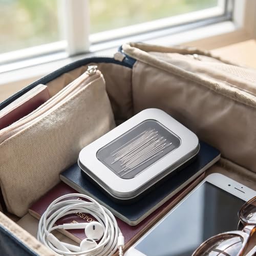 shuielai Magnetic Needle Holder Case, Clear Acrylic Lid Strong Magnet Pin Storage Organizer, Secure Portable Needle Keeper for Sewing Quilting Crafts Bobby Pins Paper Clips (Black)