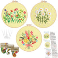 Louise Maelys 3 Set Floral Embroidery Kit, Botanical DIY Craft Collection - color: spring flowers