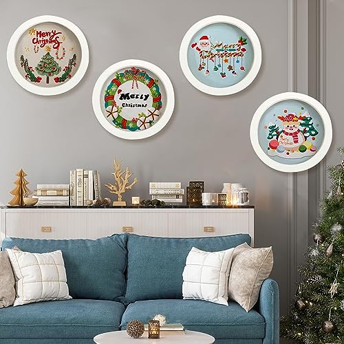 4 Sets Christmas Embroidery Starter Kit with Pattern for Beginners,Merry Christmas Embroidery Kit Ornaments, DIY Cross Stitch Set with 4 Plastic Embroidery Hoops,Color Threads,Tools and Instructions - color: Xmas White Beige Blue