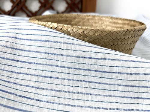 100% Linen Fabric – Lightweight Prewashed – Horizontal Stripe Patterns – Precut Style – Soft & Breathable – 52” Width – by The Linen Lab (Blue, 1 Yard pre Cut) - color: Blue, size: 1 yard pre cut