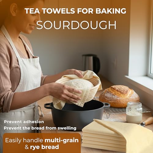 Natural - Blank Plain - 100% Cotton Tea Towels For Kitchen - For Crafting Embroidery Baking Sourdough Bread Proofing - 18"X28" - 6 Pack - Flour Sack Dish Towels - Heavy Weight Linen High Threadcount - size: 18"x28" Set of 6