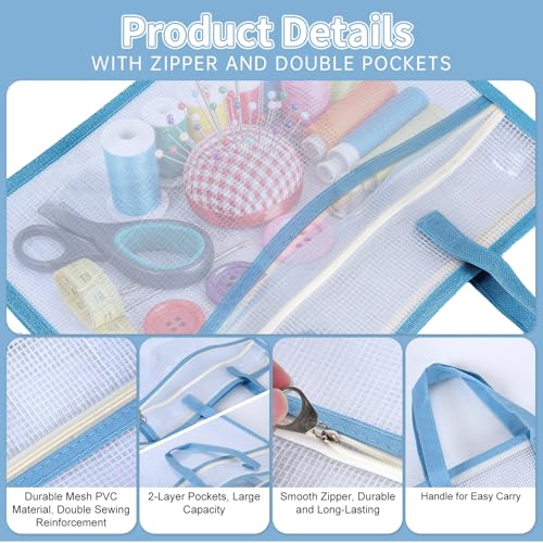 2 Pack Needlepoint Bag, Clear Mesh Zipper Pouch with Handle & Extra Pocket, Sewing Bag Suitable for Quilting, Knitting, Stitching and Embroidery Storage Projects, Cross Stitch Bag, A4 Size, Art Sewing