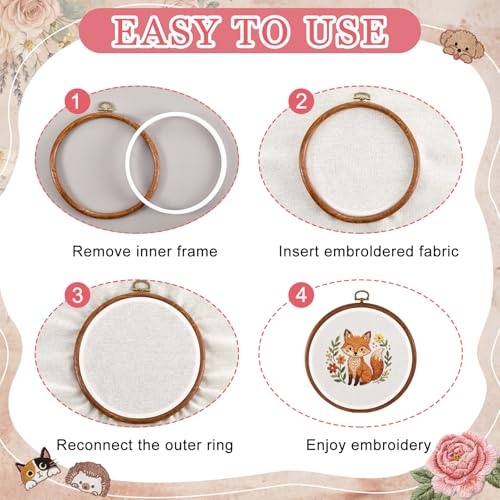 Tudomro 12 Pcs Decorative Embroidery Hoop and Fabric Set 6.7" Round Imitated Wood Cross Stitch Frame & 11.8" Pink Pre-Cut Cloth Squares for DIY Art Craft Sewing Hanging Ornament - color: Pink