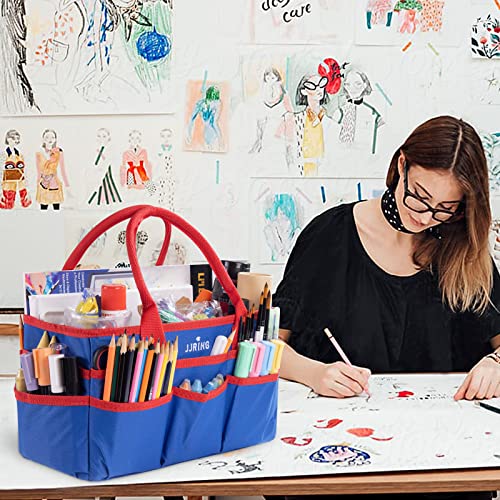 JJRING 600D Nylon Craft & Art Organizer Tote Bag With Pockets, Red And Blue - color: Dark blue, size: Small