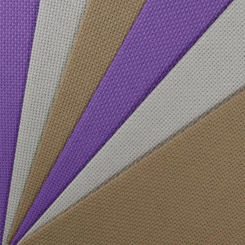 KCS 6 pc of 12" x 18"(30cmx45cm) 14CT Counted Cotton Aida Cloth Cross Stitch Fabric (Pearl Grey+Khaki+Lavender) - color: Pearl Grey+khaki+lavender