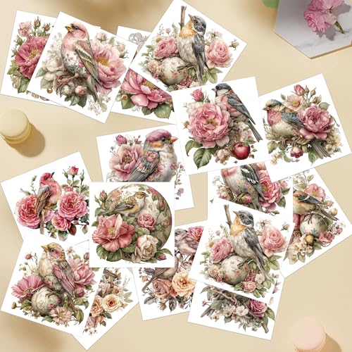 16 Pcs Vintage Floral Rub-On Transfers for Furniture & Crafts, 6 x 6 Inch - style: Vintage Rose Birds