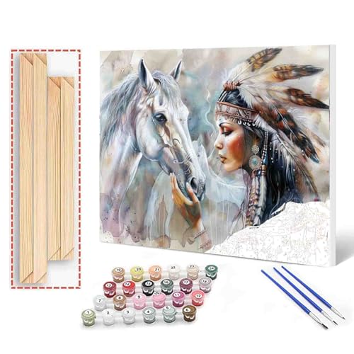 Paint by Numbers for Adults DIY Indians African Tribal Girl and White Horse Oil Painting for Kids Beginner Acrylic Pigmented Kit Wall Art Home Living Room Decor Artwork Handmade Gifts (Manual Frame) - color: Art-05, size: 16''Wx20''H(DIY Frame)