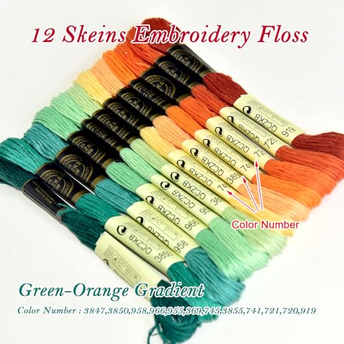 Premium Rainbow Color Embroidery Floss - Cross Stitch Threads - Friendship Bracelets Floss - Crafts Floss - 12 Skeins Per Pack Embroidery Floss,Green-Orange Gradient - color: Green-Orange Gradient