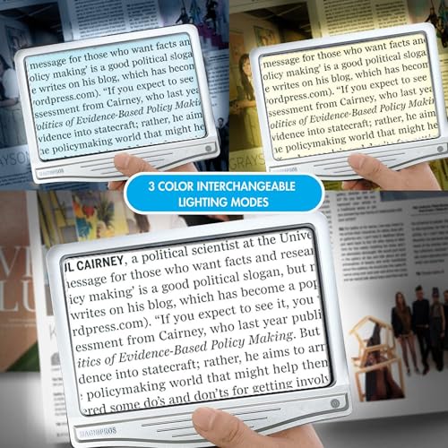 MagniPros 5X Rechargeable LED Page Magnifier with 3 Color Light Modes - color: Silver