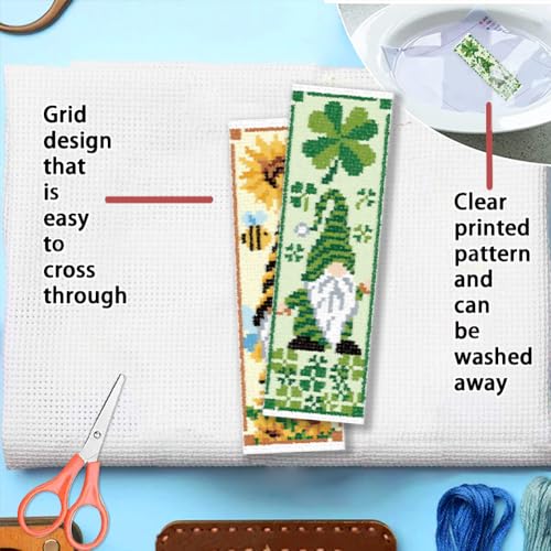 FREEBLOSS 6 Set Cross Stitch Bookmark Kit 8x2.4''11CT St. Patrick Gnome - style: Gnomes