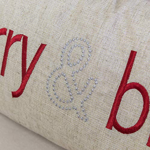 Embroidery Velvet Throw Pillow Cover, Merry Christmas Series (Natural) - color: Natural