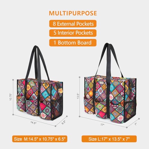 TOPDesign Utility Water Resistant Tote Bag with 13 Pockets, Zipper Closure - color: Yoga, size: Large