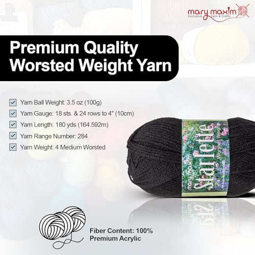 Mary Maxim Starlette Yarn, Acrylic Yarn, 3.5 OZ, 180 Yards, Black - color: Black