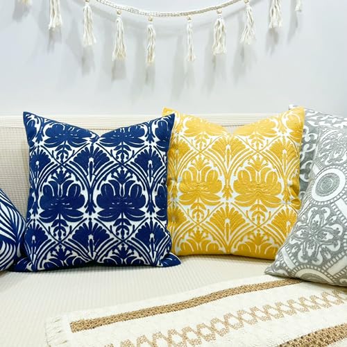 Slow Cow Embroidered Throw Pillow Cover 18 x 18 Inch Yellow - color: Yellow Rose, size: 18" x 18" (Pack of 1)