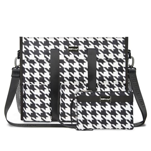 TOPDesign Utility Water Resistant Tote Bag with 22 Pockets, Zipper Closure - color: Houndstooth, size: Large