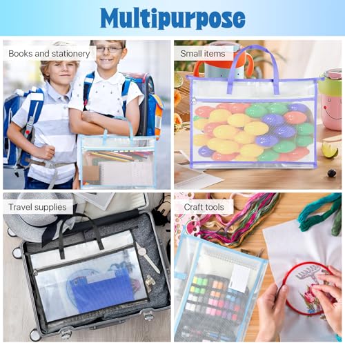 4 Pcs A3 Project Bag, Craft Storage Organizer for Quilters, Clear Mesh Sew Project Bag with Handles, Zipper Storage Bag for Art Craft, Wearable Craft, Teaching Material