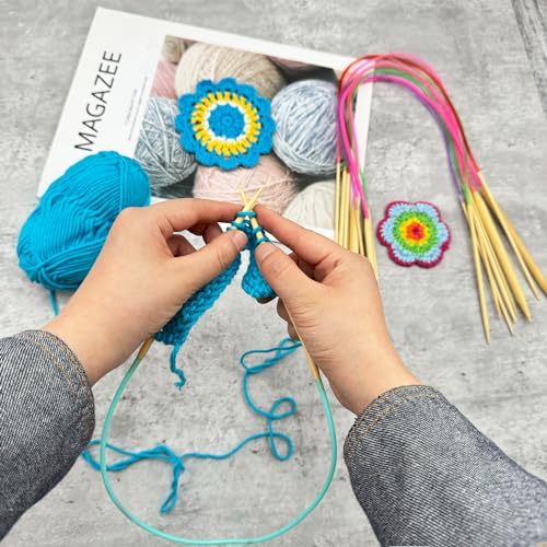 Mdoker 18 Pairs Bamboo Knitting Needles Set Circular Wooden Knitting Needles with Colorful Plastic Cable Size 2mm-10mm,Knitting Needle for DIY Craft(60cm/24inch) - size: 24inch