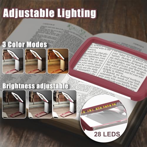 15X Magnifying Glass with Light and Stand, Real Glass Lens, Rechargeable Foldable Handheld Magnifier, 3 Color Modes Dimmable Lighted Page Magnifier for Reading Fine Prints, Seniors - Red White - color: Red White