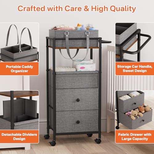 3In1 Modanais Baby Diaper Caddy Organizer Cart with Drawers, Black - color: Black