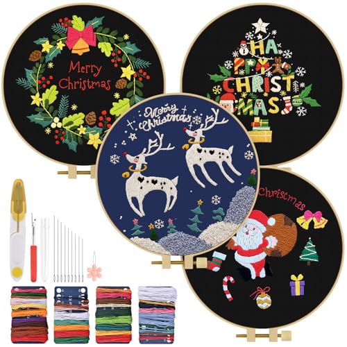 TINDTOP Christmas Embroidery Kit for Adult, Embroidery DIY Starter Kit - color: Christmas 4 Pack