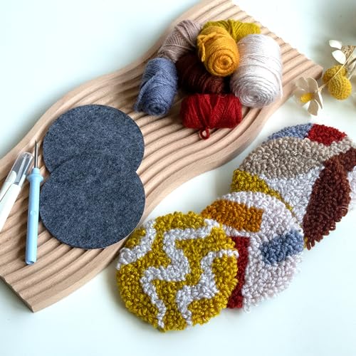 Temlum 6pcs Punch Needle Coasters Kit for Adults and Beginners(Lines) - color: Lines