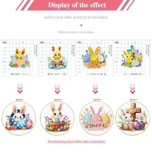 FEIYUENO 4 Pack Bunny Embroidery Kit for Adults Beginnerr, Easter - color: Easter