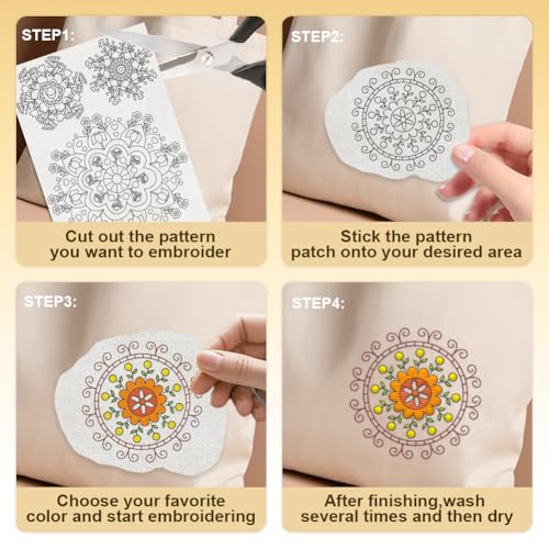 18Pcs Mandala Flower Water Soluble Hand Sewing Stabilizers - style: Mandala