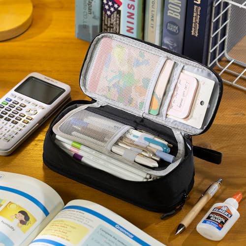 CICIMELON Large Pencil Case Big Storage Pen Pouch Bag with Compartment for School Supplies Office College Teen Boys Girls Adults, Upgraded Black - color: Upgraded Black