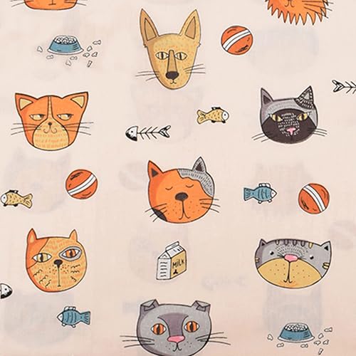 Lemon Fish Cat Print Cotton Fabric Fat Quarter Bundles - Soft Quilting Fabric Material for Sewing, Crafts, Pet, Bags, Upholstery, and Doll Clothes, 6 pcs 15.7" x 19.7" Pre Cut - color: Cartoon