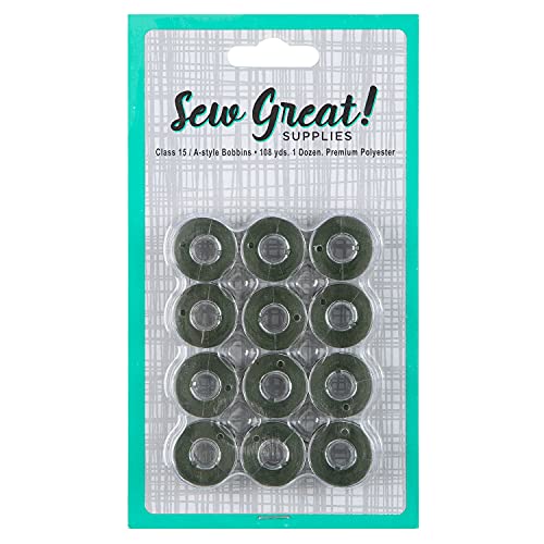 Sew Great Sewing Machine Prewound Bobbin 60 Weight Polyester Thread 12-Pack #447 Ivy Green - color: Ivy