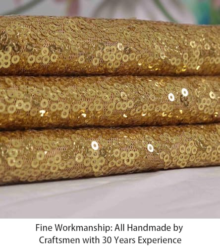ShiDianYi 15 Feet Sequin Fabric by The 5 Yards Gold Sequin Fabrics for Sewing Costumes Sequin Knit Fabric Shiny Gold Sequin Table Cloth Table Linen -0818S - color: Shiny Gold, size: 5 Yard