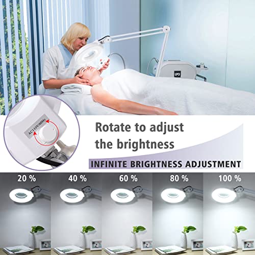 LANCOSC 12X Magnifying Glass with Light and Stand, Floor Lamp with 5-Wheel Rolling Base for Facials Lash Estheticians, 2200 Lumens Dimmable LED Lighted Magnifier for Reading Sewing Crafts Close Work - size: 12X