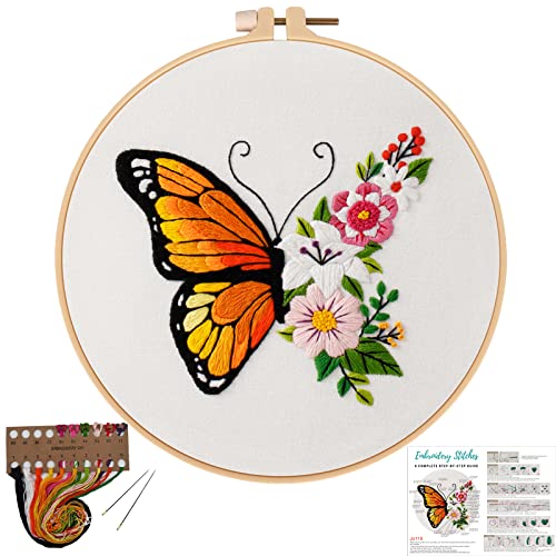 Louise Maelys Floral Butterfly Embroidery Kit for Beginners Nature Craft - color: Color 2