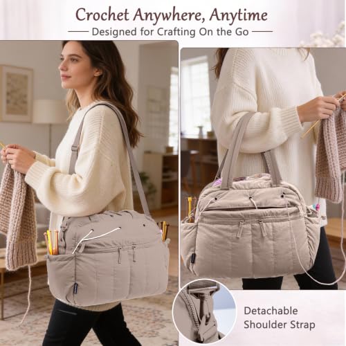 MYBAGZING Large Crochet Bag Organizer w/Crochet Hook Case & Yarn Grommets - color: Grey
