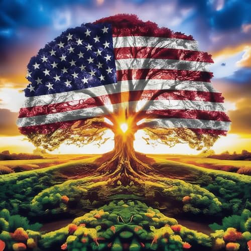 KUFWKEY Diamond Painting Kits for Adults,Tree of Life Diamond Painting kit,American Flag Round Diamond Dots for Beginner,Gem Painting,DIY Art and Crafts,Home Wall Decor 14x14 Inch - color: AM430