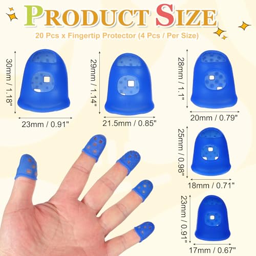PATIKIL Rubber Finger Tips, 5 Sizes 20 Pcs Guitar Fingertip Protector Silicone Thimbles Knitting Accessories for Hand Sewing Paper Sorting Money Counting Guitar Playing, Dark Blue - color: Dark Blue