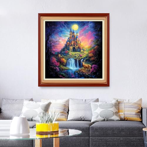 Foxhool Stamped Cross Stitch Kits,11CT Printed Cross Stitch Pattern Full Embroidery Kits for Beginner Needlepoint Kits& Magic Castle 18x18 inch - color: ColorSet24